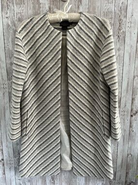 Pendleton Grey Cream Striped Wool Open Front Coat Petite Small